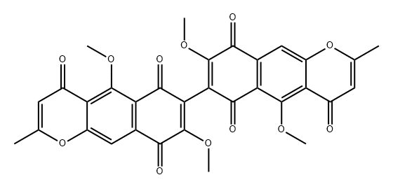 [7,7'-Bi-4H-naphtho[2,3-b]pyran]-4,4',6,6',9,9'-hexone, 5,5',8,8'-tetramethoxy-2,2'-dimethyl- Struktur