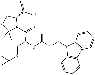 4-Oxazolidinecarboxylic acid, 3-[(2R)-3-(1,1-dimethylethoxy)-2-[[(9H-fluoren-9-ylmethoxy)carbonyl]amino]-1-oxopropyl]-2,2-dimethyl-, (4R)- Struktur