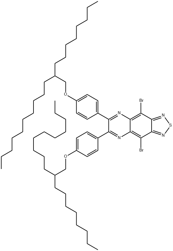 1,?2,?5]?Thiadiazolo[3,?4-?g]?quinoxaline, 4,?9-?dibromo-?6,?7-?bis[4-?[(2-?octyldodecyl)?oxy]?phenyl]?- Struktur