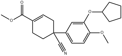 1-Cyclohexene-1-carboxylic acid, 4-cyano-4-[3-(cyclopentyloxy)-4-methoxyphenyl]-, methyl ester Struktur