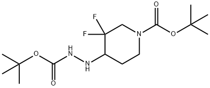 1-Piperidinecarboxylic acid, 4-[2-[(1,1-dimethylethoxy)carbonyl]hydrazinyl]-3,3-difluoro-, 1,1-dimethylethyl ester Struktur