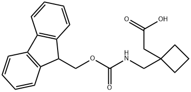 2-{1-[({[(9H-fluoren-9-yl)methoxy]carbonyl}amino)methyl]cyclobutyl}acetic acid Struktur