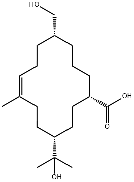 7-Cyclotetradecene-1-carboxylic acid, 11-(hydroxymethyl)-4-(1-hydroxy-1-methylethyl)-7-methyl-, [1S-(1R*,4R*,7Z,11S*)]- (9CI) Struktur