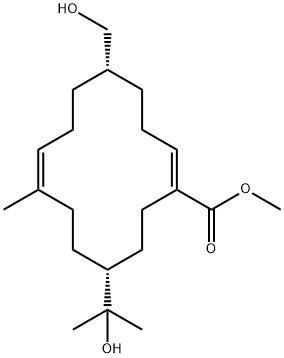 1,8-Cyclotetradecadiene-1-carboxylic acid, 5-(hydroxymethyl)-12-(1-hydroxy-1-methylethyl)-9-methyl-, methyl ester, [5S-(5R*,8Z,12S*)]- (9CI) Struktur