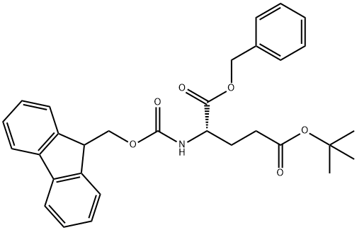 L-Glutamic acid, N-[(9H-fluoren-9-ylmethoxy)carbonyl]-, 5-(1,1-dimethylethyl) 1-(phenylmethyl) ester Struktur