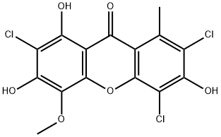 9H-Xanthen-9-one, 2,4,7-trichloro-3,6,8-trihydroxy-5-methoxy-1-methyl- Struktur