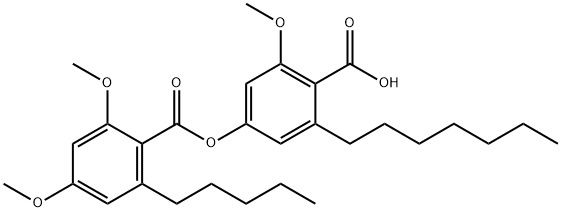 Benzoic acid, 2,4-dimethoxy-6-pentyl-, 4-carboxy-3-heptyl-5-methoxyphenyl ester Struktur