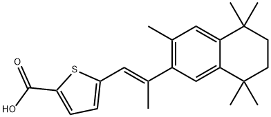 2-Thiophenecarboxylic acid, 5-[(1E)-2-(5,6,7,8-tetrahydro-3,5,5,8,8-pentamethyl-2-naphthalenyl)-1-propen-1-yl]- Struktur