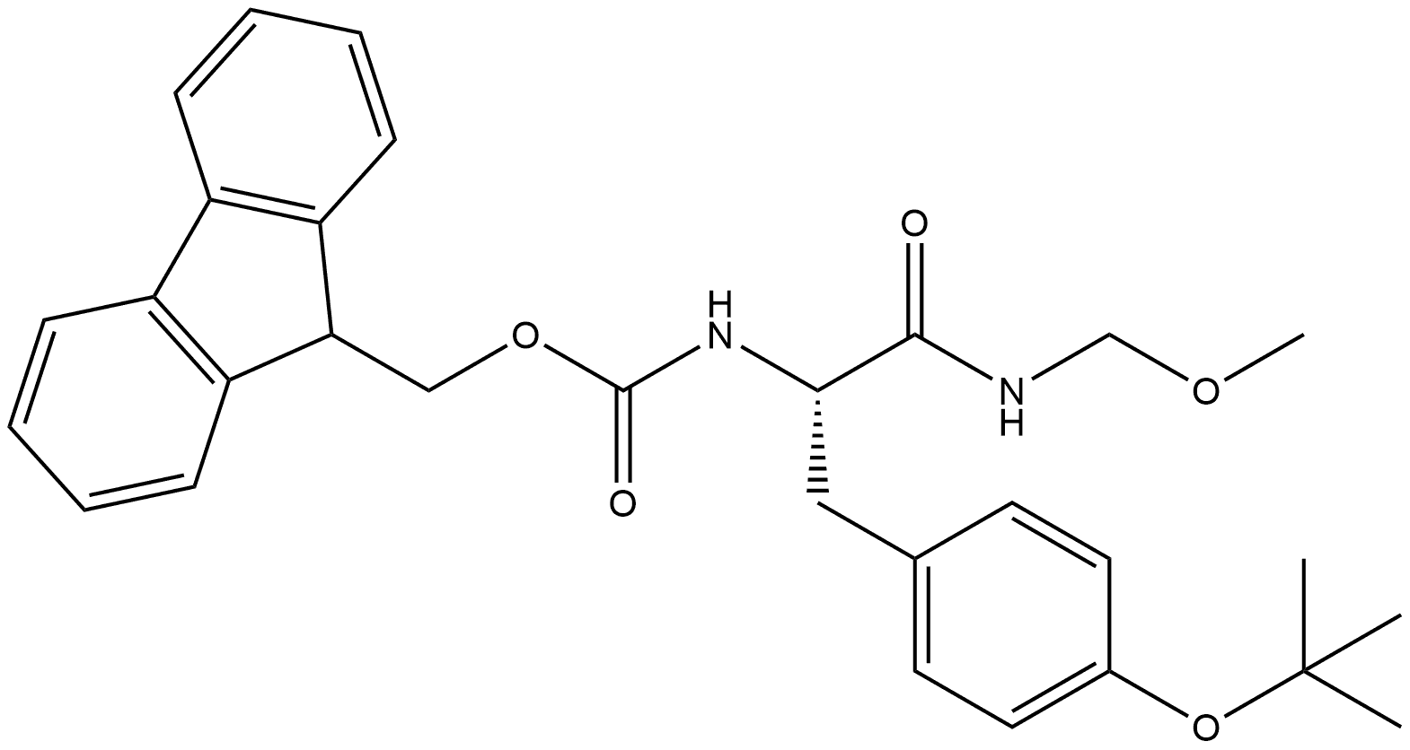 Carbamic acid, N-[(1S)-1-[[4-(1,1-dimethylethoxy)phenyl]methyl]-2-(methoxymethylamino)-2-oxoethyl]-, 9H-fluoren-9-ylmethyl ester Struktur