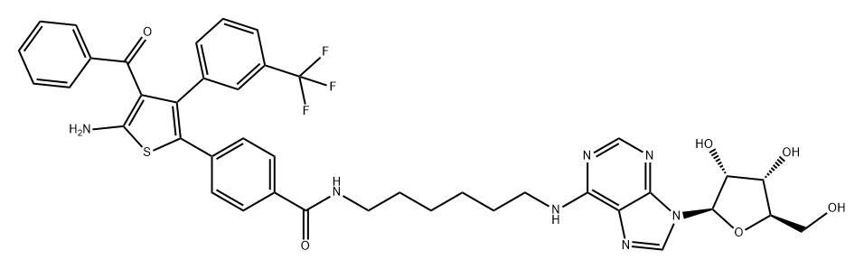 Adenosine, N-[6-[[4-[5-amino-4-benzoyl-3-[3-(trifluoromethyl)phenyl]-2-thienyl]benzoyl]amino]hexyl]- Struktur