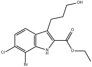 1H-Indole-2-carboxylic acid, 7-bromo-6-chloro-3-(3-hydroxypropyl)-, ethyl ester Struktur