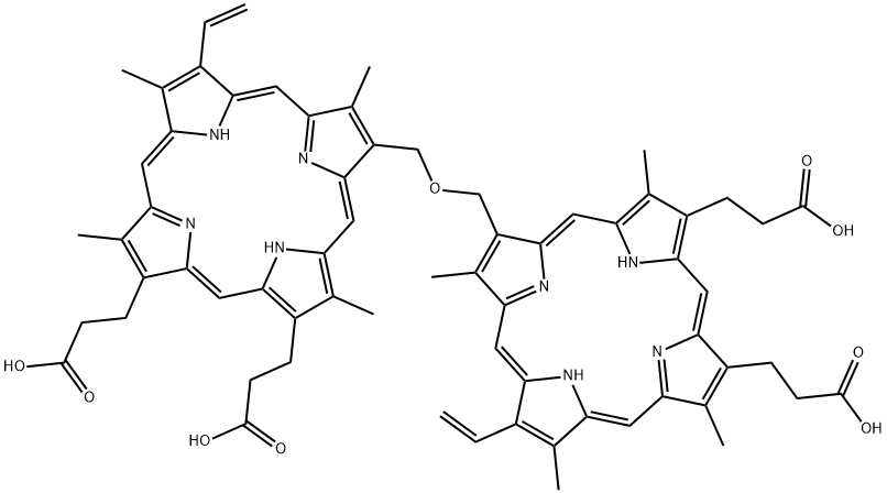 3,3',3'',3'''-((Oxybis(methylene))bis(3,8,13,17-tetramethyl-12-vinylporphyrin-2,7,18-triyl))tetrapropionic acid Struktur