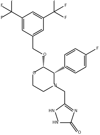 3H-1,2,4-Triazol-3-one, 5-[[(2S,3S)-2-[[3,5-bis(trifluoromethyl)phenyl]methoxy]-3-(4-fluorophenyl)-4-morpholinyl]methyl]-1,2-dihydro- Struktur