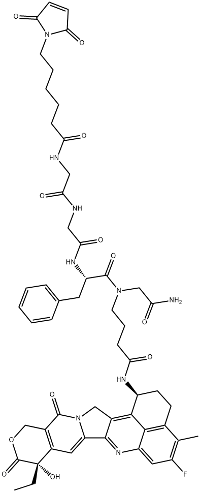 Glycinamide, N-[6-(2,5-dihydro-2,5-dioxo-1H-pyrrol-1-yl)-1-oxohexyl]glycylglycyl-L-phenylalanyl-N-[4-[[(1S,9S)-9-ethyl-5-fluoro-2,3,9,10,13,15-hexahydro-9-hydroxy-4-methyl-10,13-dioxo-1H,12H-benzo[de]pyrano[3',4':6,7]indolizino[1,2-b]quinolin-1-yl]amino]-4-oxobutyl]- Struktur