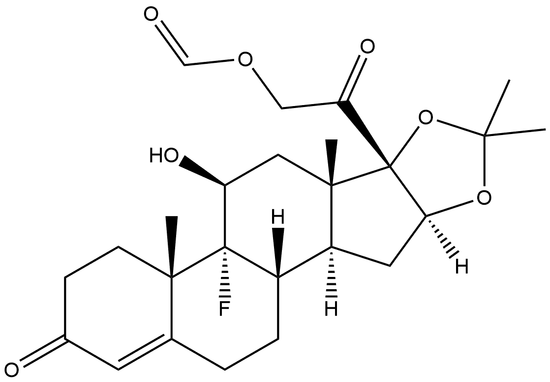 Pregn-4-ene-3,20-dione, 9-fluoro-21-(formyloxy)-11-hydroxy-16,17-[(1-methylethylidene)bis(oxy)]-, (11β,16α)- (9CI) Struktur