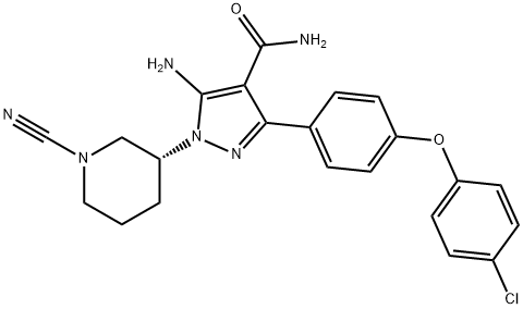 1H-Pyrazole-4-carboxamide, 5-amino-3-[4-(4-chlorophenoxy)phenyl]-1-[(3R)-1-cyano-3-piperidinyl]- Struktur