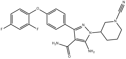 1H-Pyrazole-4-carboxamide, 5-amino-1-(1-cyano-3-piperidinyl)-3-[4-(2,4-difluorophenoxy)phenyl]- Struktur