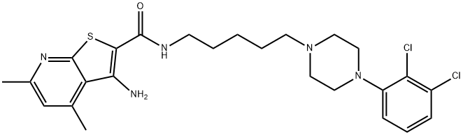 Thieno[2,3-b]pyridine-2-carboxamide, 3-amino-N-[5-[4-(2,3-dichlorophenyl)-1-piperazinyl]pentyl]-4,6-dimethyl- Struktur