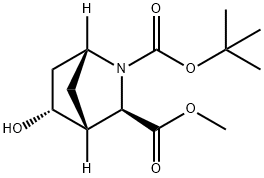 2-Azabicyclo[2.2.1]heptane-2,3-dicarboxylic acid, 5-hydroxy-, 2-(1,1-dimethylethyl) 3-methyl ester, (1R,3R,4R,5R)- Struktur