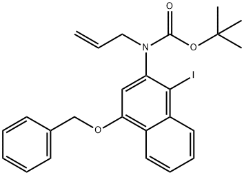 Carbamic acid, N-[1-iodo-4-(phenylmethoxy)-2-naphthalenyl]-N-2-propen-1-yl-, 1,1-dimethylethyl ester Struktur