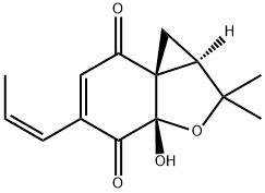 1H,7H-Cyclopropa[c]benzofuran-4,7(3aH)-dione, 1a,2-dihydro-3a-hydroxy-2,2-dimethyl-5-(1Z)-1-propenyl-, (1aR,3aS,7aS)- (9CI) Struktur