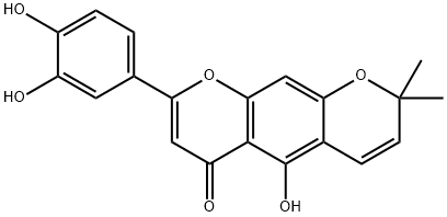 2H,6H-Benzo[1,2-b:5,4-b']dipyran-6-one, 8-(3,4-dihydroxyphenyl)-5-hydroxy-2,2-dimethyl- Struktur