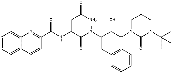 N1-[3-[[[(1,1-Dimethylethyl)amino]carbonyl](2-methylpropyl)amino]-2-hydroxy-1-(phenylmethyl)propyl]-2-[(2-quinolinylcarbonyl)amino]butanediamide Struktur