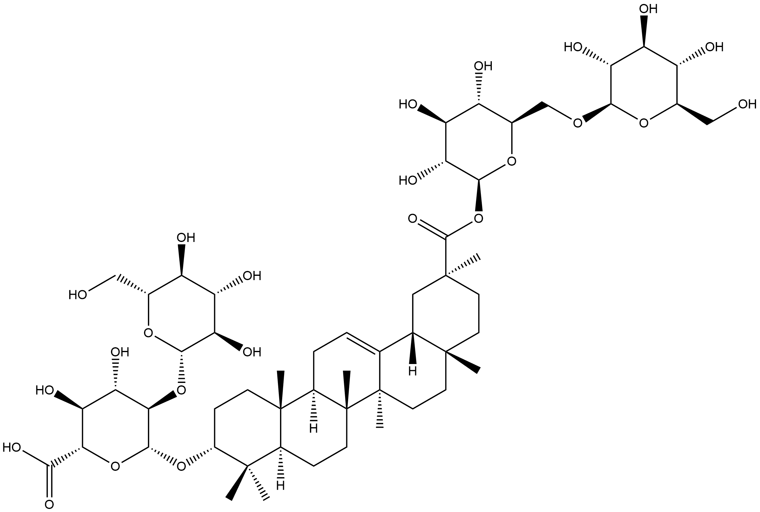 β-D-Glucopyranosiduronic acid, (3β,20α)-29-[(6-O-β-D-glucopyranosyl-β-D-glucopyranosyl)oxy]-29-oxoolean-12-en-3-yl 2-O-β-D-glucopyranosyl- Struktur