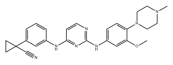 Cyclopropanecarbonitrile, 1-[3-[[2-[[3-methoxy-4-(4-methyl-1-piperazinyl)phenyl]amino]-4-pyrimidinyl]amino]phenyl]- Struktur