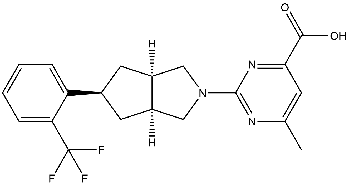 4-Pyrimidinecarboxylic acid, 2-[(3aα,5β,6aα)-hexahydro-5-[2-(trifluoromethyl)phenyl]cyclopenta[c]pyrrol-2(1H)-yl]-6-methyl- Struktur