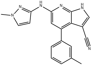 1H-Pyrrolo[2,3-b]pyridine-3-carbonitrile, 4-(3-methylphenyl)-6-[(1-methyl-1H-pyrazol-3-yl)amino]- Struktur