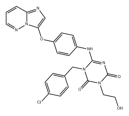 1,3,5-Triazine-2,4(1H,3H)-dione, 1-[(4-chlorophenyl)methyl]-3-(2-hydroxyethyl)-6-[[4-(imidazo[1,2-b]pyridazin-3-yloxy)phenyl]amino]- Struktur