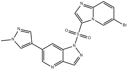 1H-Pyrazolo[4,3-b]pyridine, 1-[(6-bromoimidazo[1,2-a]pyridin-3-yl)sulfonyl]-6-(1-methyl-1H-pyrazol-4-yl)- Struktur