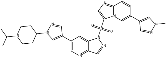 1H-Pyrazolo[4,3-b]pyridine, 6-[1-[1-(1-methylethyl)-4-piperidinyl]-1H-pyrazol-4-yl]-1-[[6-(1-methyl-1H-pyrazol-4-yl)imidazo[1,2-a]pyridin-3-yl]sulfonyl]- Struktur