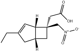 Bicyclo[3.2.0]hept-3-ene-6-acetic acid, 3-ethyl-6-(nitromethyl)-, (1S,5R,6R)- Struktur