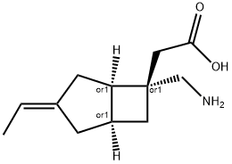 Bicyclo[3.2.0]heptane-6-acetic acid, 6-(aminomethyl)-3-ethylidene-, (1R,3E,5R,6S)-rel- Struktur