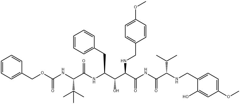 L-Valinamide, N4-[3-methyl-N-[(phenylmethoxy)carbonyl]-L-valyl]-4-amino-2,4,5-trideoxy-2-[[(4-methoxyphenyl)methyl]amino]-5-phenyl-L-lyxonoyl-N-[(2-hydroxy-4-methoxyphenyl)methyl]- Struktur