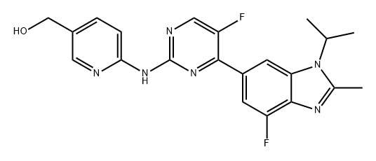 3-Pyridinemethanol, 6-[[5-fluoro-4-[4-fluoro-2-methyl-1-(1-methylethyl)-1H-benzimidazol-6-yl]-2-pyrimidinyl]amino]- Struktur