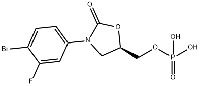 2-Oxazolidinone, 3-(4-bromo-3-fluorophenyl)-5-[(phosphonooxy)methyl]-, (5R)- Struktur