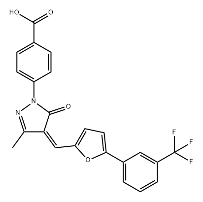 Benzoic acid, 4-[(4Z)-4,5-dihydro-3-methyl-5-oxo-4-[[5-[3-(trifluoromethyl)phenyl]-2-furanyl]methylene]-1H-pyrazol-1-yl]- Struktur