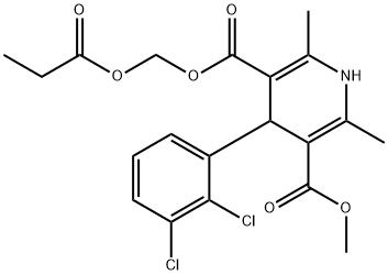 3,5-Pyridinedicarboxylic acid, 4-(2,3-dichlorophenyl)-1,4-dihydro-2,6-dimethyl-, 3-methyl 5-[(1-oxopropoxy)methyl] ester Struktur