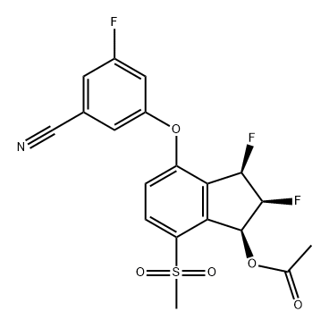 Benzonitrile, 3-[[(1S,2S,3R)-1-(acetyloxy)-2,3-difluoro-2,3-dihydro-7-(methylsulfonyl)-1H-inden-4-yl]oxy]-5-fluoro- Struktur