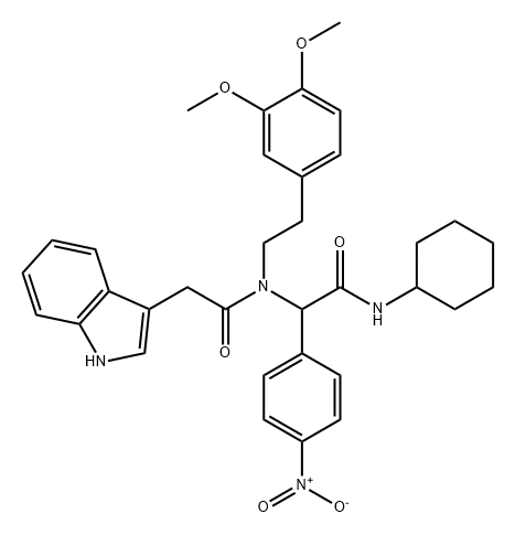 1H-Indole-3-acetamide, N-[2-(cyclohexylamino)-1-(4-nitrophenyl)-2-oxoethyl]-N-[2-(3,4-dimethoxyphenyl)ethyl]- Struktur