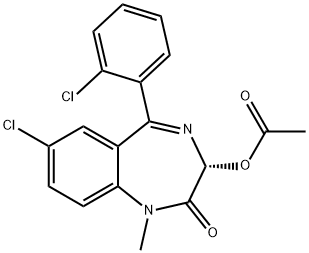 2H-1,4-Benzodiazepin-2-one, 3-(acetyloxy)-7-chloro-5-(2-chlorophenyl)-1,3-dihydro-1-methyl-, (3R)- Struktur