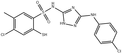 Benzenesulfonamide, 4-chloro-N-[3-[(4-chlorophenyl)amino]-1H-1,2,4-triazol-5-yl]-2-mercapto-5-methyl- Struktur