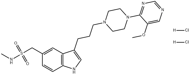 1H-Indole-5-methanesulfonamide, 3-[3-[4-(5-methoxy-4-pyrimidinyl)-1-piperazinyl]propyl]-N-methyl-, hydrochloride (1:2) Struktur