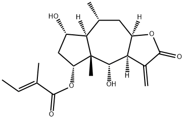 2-Butenoic acid, 2-methyl-, (3aS,4S,4aR,5R,7S,7aS,8R,9aR)-dodecahydro-4,7-dihydroxy-4a,8-dimethyl-3-methylene-2-oxoazuleno[6,5-b]furan-5-yl ester, (2E)- Struktur