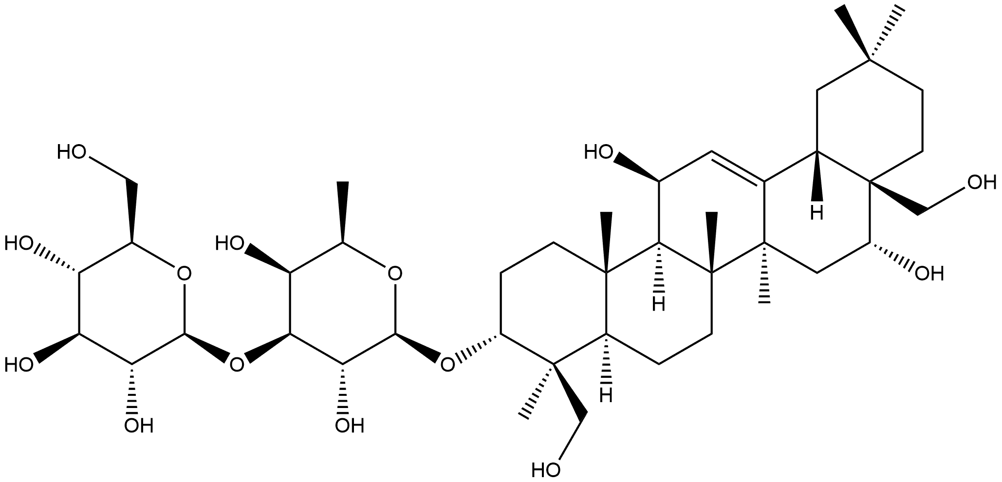 β-D-Galactopyranoside, (3β,4α,11α,16β)-11,16,23,28-tetrahydroxyolean-12-en-3-yl 6-deoxy-3-O-β-D-glucopyranosyl- Struktur