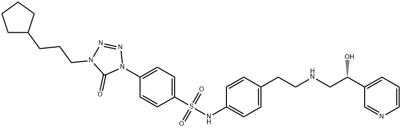 Benzenesulfonamide, 4-[4-(3-cyclopentylpropyl)-4,5-dihydro-5-oxo-1H-tetrazol-1-yl]-N-[4-[2-[[(2R)-2-hydroxy-2-(3-pyridinyl)ethyl]amino]ethyl]phenyl]- Struktur