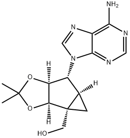 Cyclopropa[3,?4]?cyclopenta[1,?2-?d]?-?1,?3-?dioxole-?3b(3aH)?-?methanol, 5-?(6-?amino-?9H-?purin-?9-?yl)?tetrahydro-?2,?2-?dimethyl-?, (3aR,?3bR,?4aS,?5R,?5aS)?- Struktur